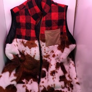 Red/Black/Buffalo/Cow Print Vest